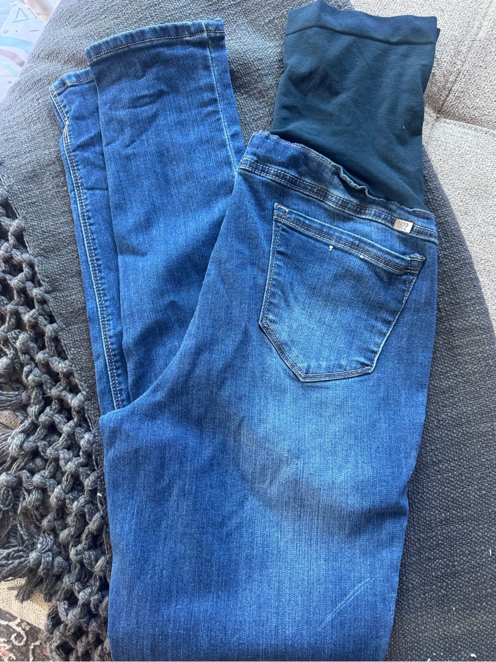 1822 Denim Dark Blue Maternity Jeggings with Black Waistband